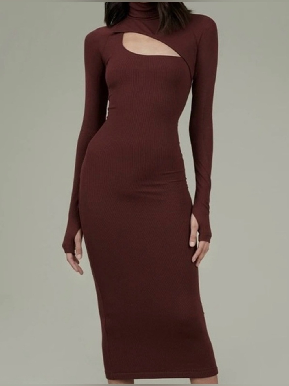Alix NYC Clarkson cutout ribbed stretch modal Jersey turtle neck midi dress